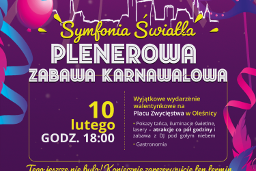 Plenerowa Zabawa Karnawałowa - Symfonia Światła już 10 lutego na Placu Zwycięstwa